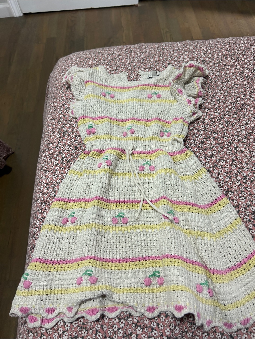 Bebe organic size 3 Cream Knit Girls Dress with cherries